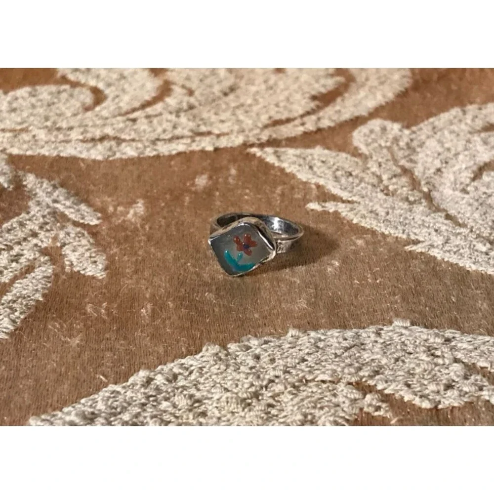 Vintage 60s Silver Ring Size 6.75 1960s APR Silver Floral Boho Hippie Artsy